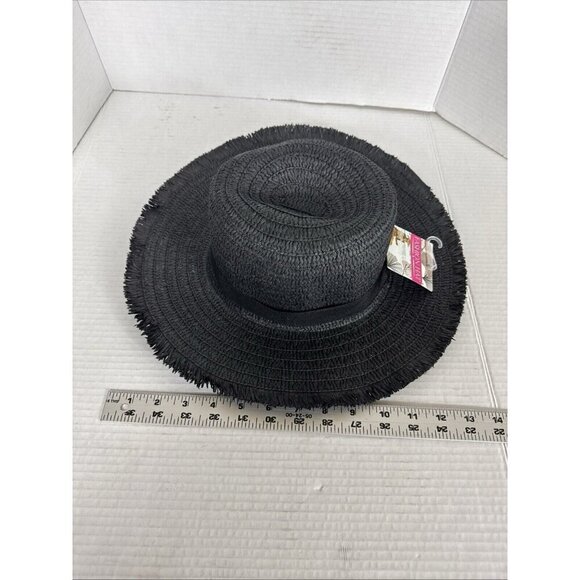 Fashion Hat Woven Fringed Sun Hat Grosgrain Ribbon Band Black NWT 9037 - Picture 11 of 14
